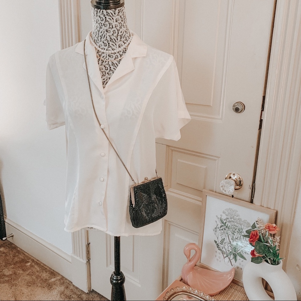 Vintage Minimalist Cream Sheer Blouse SZ 10